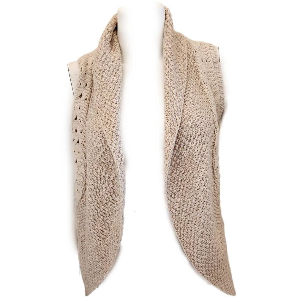 Max studio girls M 8-10 cream knit open vest boho sleeveless crochet style